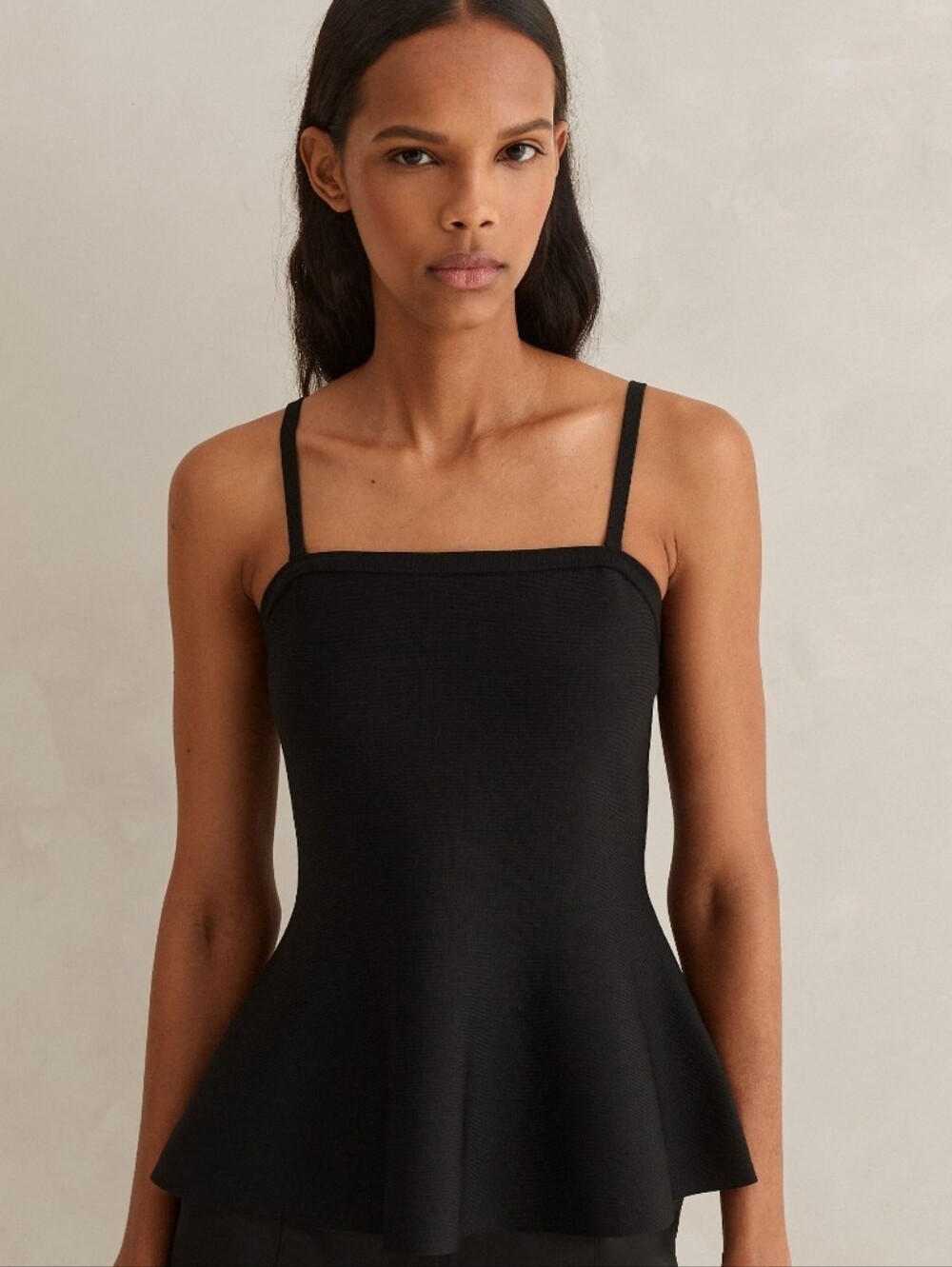 ME+EM Black Spaghetti Strap Peplum Camisole